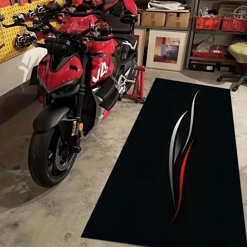 Motorcycle Racing Print Garage Floor Mat Living Room Corridor Anti-slip Rug Black Red Sport Style Carpet for Biker Home Decor