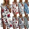 Женское повседневное модное платье с цветочным принтом и лацканами, короткий рукав, V-образный вырез, короткая юбка