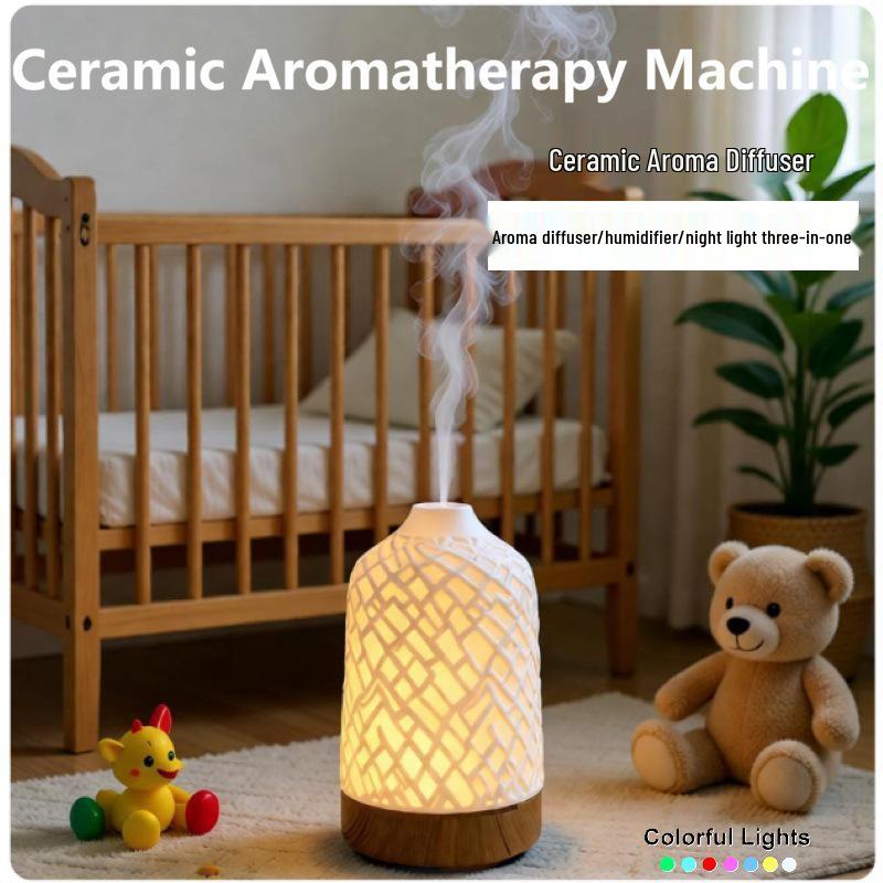 Geometric Ceramic Aroma Diffuser with Night Light - Silent Humidifier for Bedroom & Office Decor