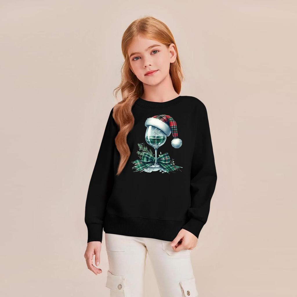 Kids' Fashion Loose-Fit Casual Long-Sleeve Christmas Print Oversized Crewneck Sweatshirt