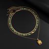 SHIXIN 4pcs/set Hip Hop Rhinestone Square Pendant Necklace for Men Trendy Cool Snake Chain Seed Beads Choker Jewelry on the neck