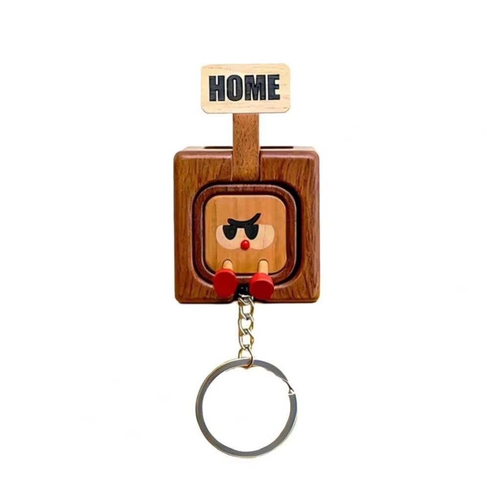 Wall Mount Wooden Key Holder Handcrafted Funny Face Expressions Magnetic Key Hook Solid Wood Cartoon Key Organizer Home Entryway