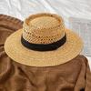 Женская летняя шляпа от солнца соломенная плетеная в стиле ретро в английском стиле с плоским верхом, сплошная цветная шляпа с широкими полями, защита от УФ-лучей, пляжная кепка для отпуска