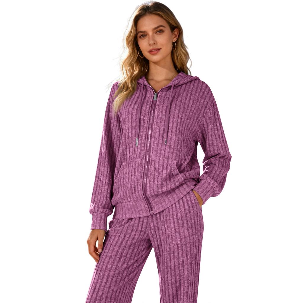 Женские спортивные костюмы из 2 предметов: худи на молнии с капюшоном и карманами и брюки с эластичной талией, мягкий эластичный осенне-зимний наряд