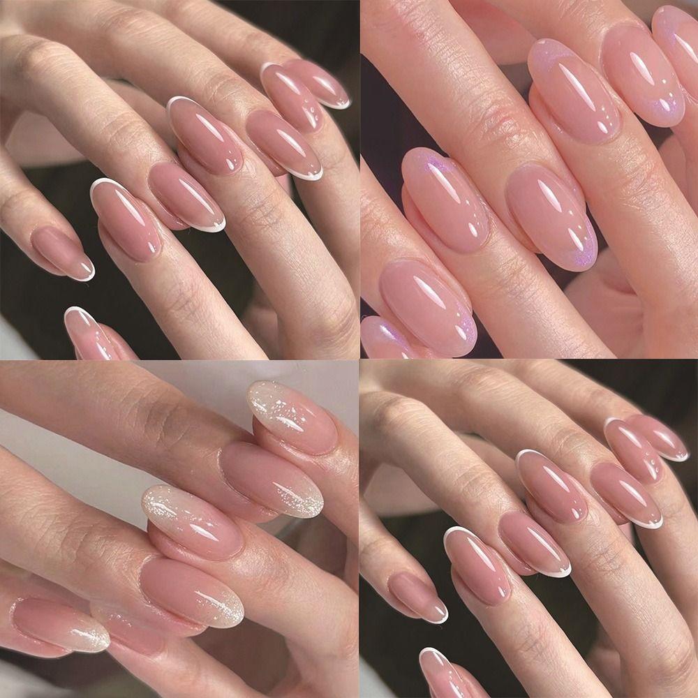 24pcs Detachable Press On Nails Fake Nials DIY False Nails Gradient Pink French Short Round
