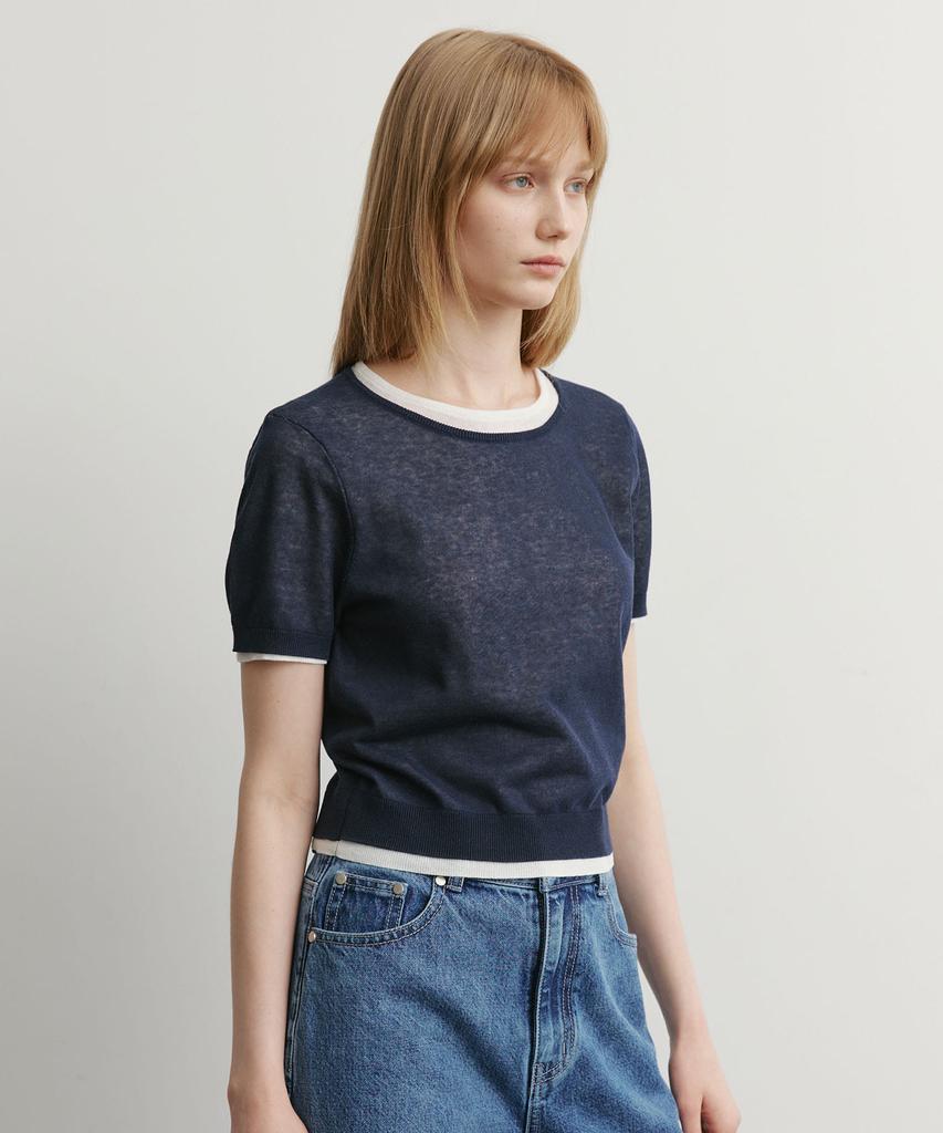 ARTID Cotton Double Layer Short Sleeve Knit_Navy