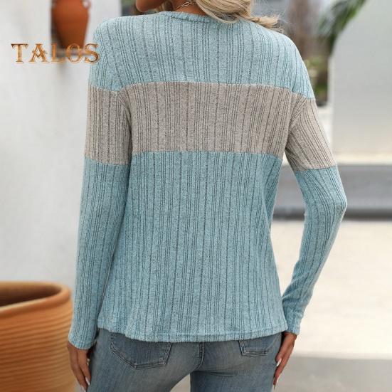 Женские топы с круглым вырезом и длинным рукавом, цветные ребристые трикотажные топы свободного кроя, повседневные свитера, повседневная одежда