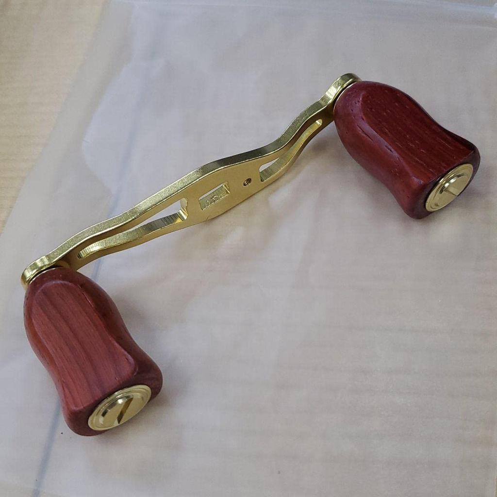 VISPREA Baitcasting Reel 85mm Aluminum Abu Custom Replacement YU217 Handle with Wooden Handle, Crank, Alloy, Shimano, Daiwa, Garcia, Parts, (Golden