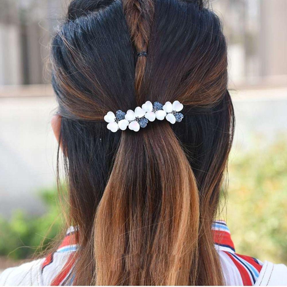 Zinc Zinc Alloy Ponytail Holder Flower Pearl Girl Spring Clip Korean Style Hairpin Women Hair Clip Headdress