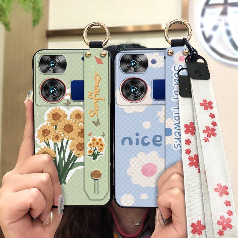 Waterproof Kickstand Phone Case For ZTE Nubia Z60 Ultra Oil Painting Soft Case Fashion Design Flower Anti-knock Lanyard