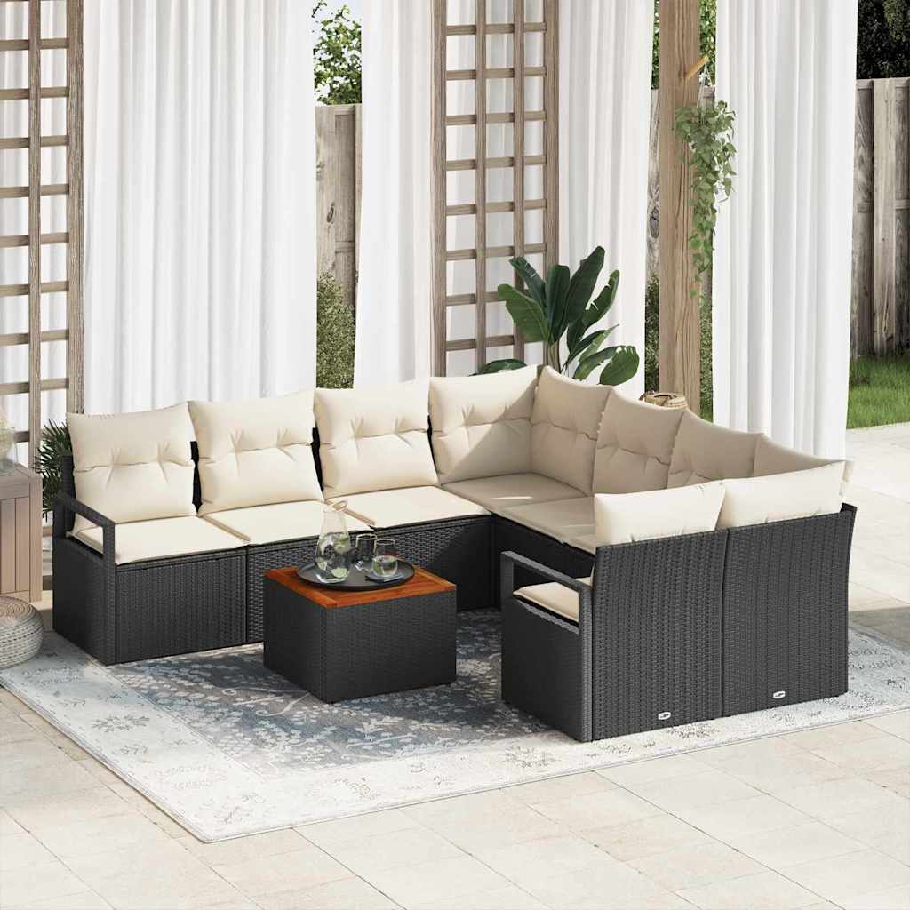 Garden Sofa Set with Cushions 9 pcs Black Poly Rattan