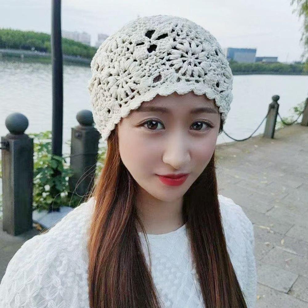 Выдолбленная вязаная шапка с цветами, солнцезащитный козырек, дышащая женская шапка с черепами
