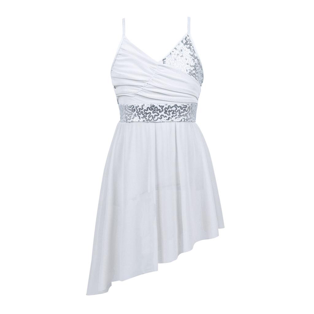 Балетное трико с блестками для девочек, лирическое современное танцевальное платье, нерегулярное платье с высоким и низким вырезом