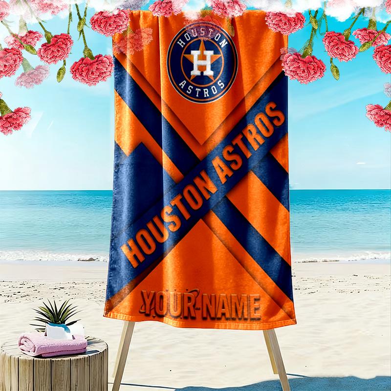 Name Custom Houston Astros Logo Print Beach Towel, Large Soft Quick Dry Towel for Beach Camping Swimming