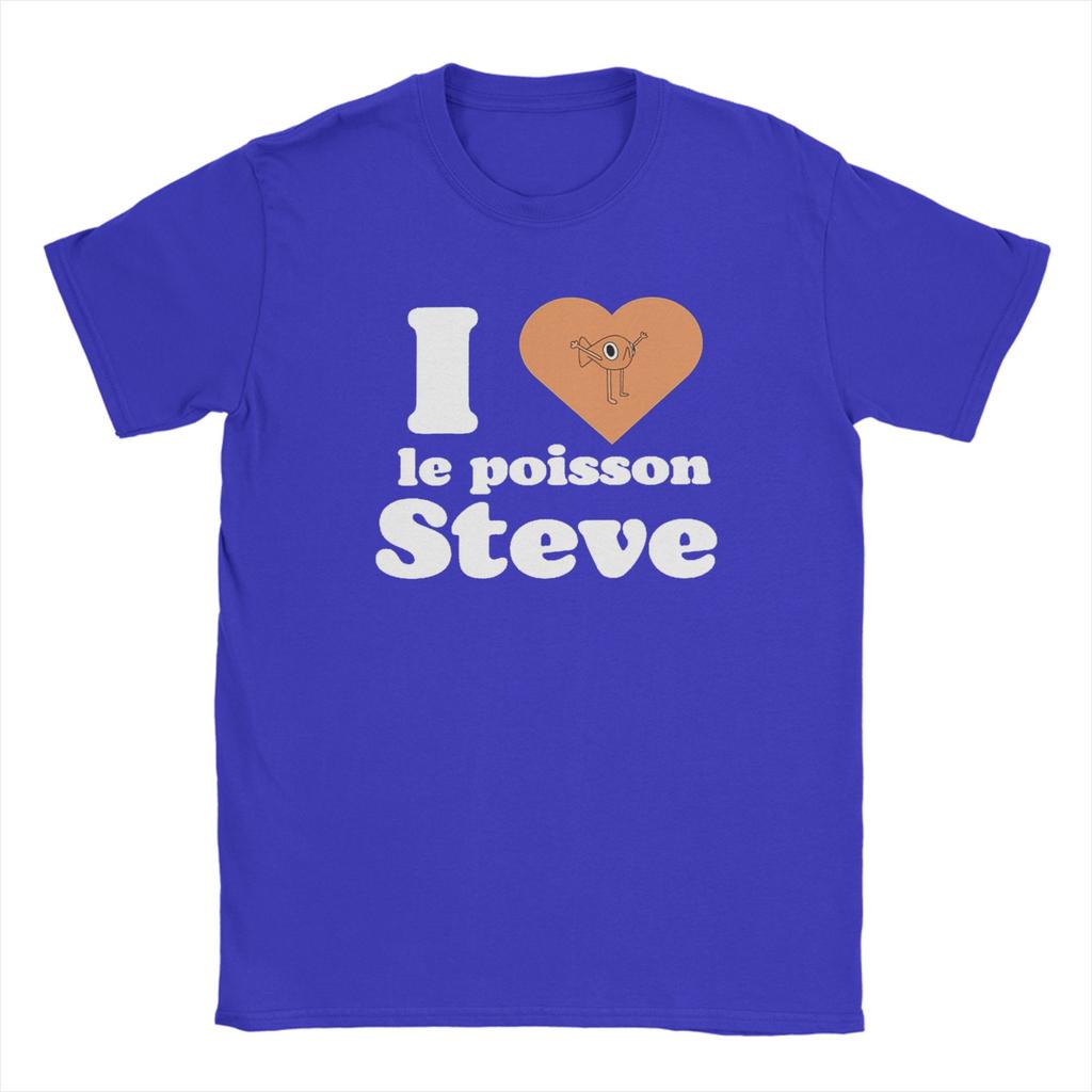 Men's T-Shirt I Love Le Poisson Steve Funny 100% Cotton Tee Shirt Short Sleeve T Shirts Round Collar Tops Plus Size