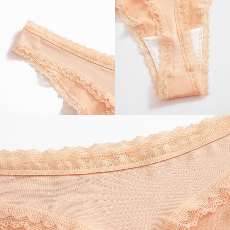 FINETOO Woman Ice Silk Panties Sexy Lace Underwear Seamless and Soft Lady Lingerie Solid Color