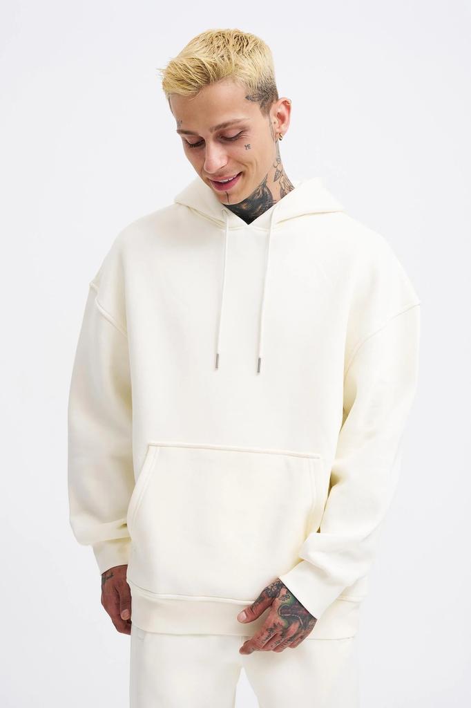 Męska Bluza Oversize Basic z Kapturem - Ecru