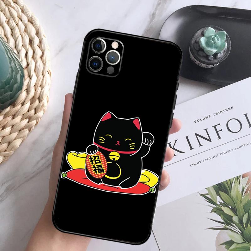 Японский чехол Lucky Cat Maneki Neko для iPhone 11 12 13 Pro Max X XR XS Max 7 8 Plus SE 2020 12 13, задняя крышка мини-телефона