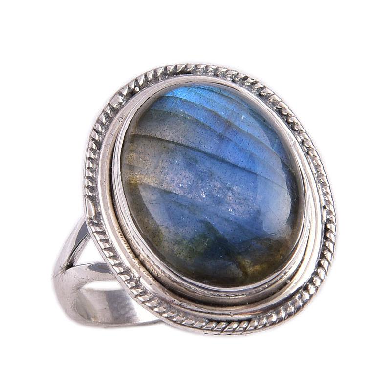 Natural Labradorite Gemstone 925 Solid Sterling Silver Jewelry Ring S.9.5 J3u08