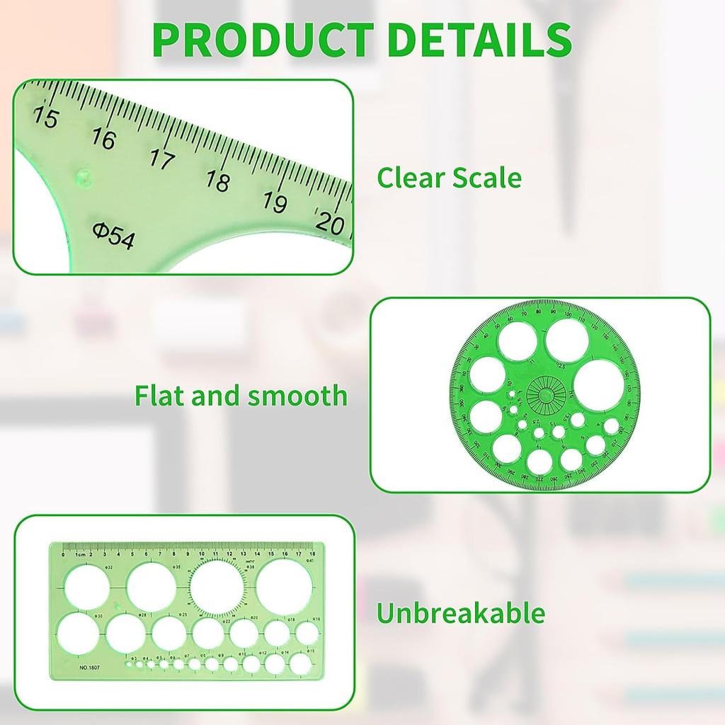 5 Pieces Circle Template - Plastic Circle and Oval Measuring Templates Circle Guide Stencil Geometry Rulers Geometric Drawings Templates for Office