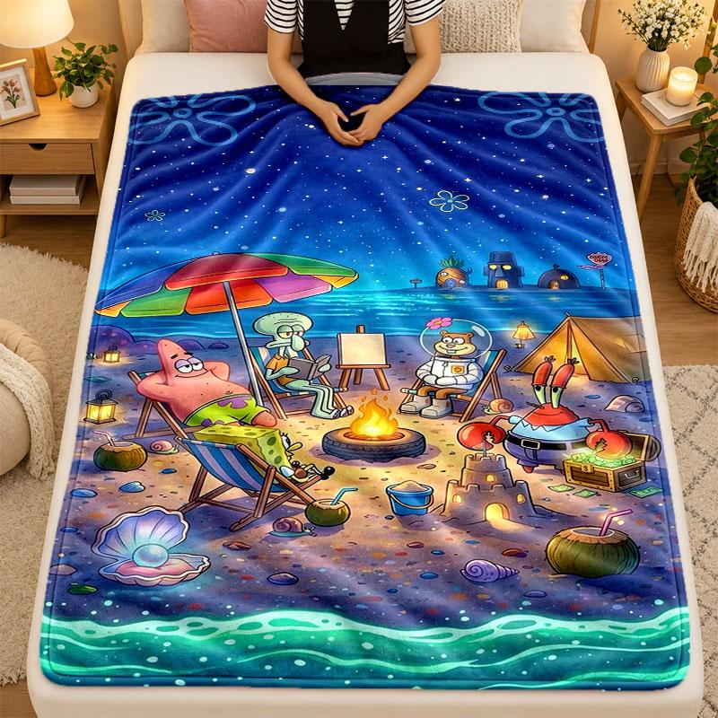 Flannel BlanketSpongeBob Football Warm Soft Throw Blanket for Indoor Sofa Bed Living Room Use