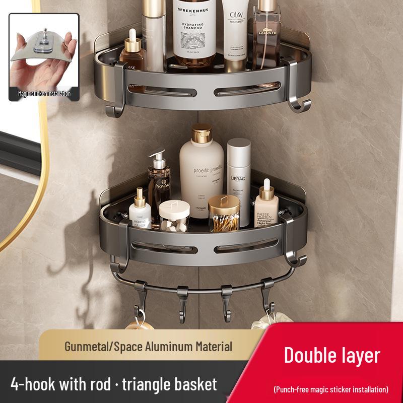 Gunmetal Punch-Free Space Aluminum Corner Bathroom Shelf