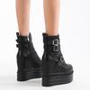 Gdgydh Women's Trendy Platform Boots Fashion Side Zipper Buckle Strap Design Stylish Mid Calf Boots Height Increasing