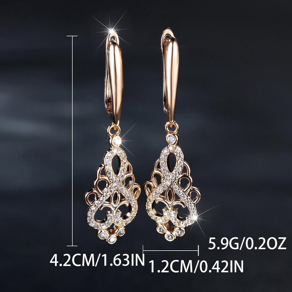 1 Pair Golden Color Long Dangle CZ Earrings Womens Love Infinity Earrings Fashion Wedding Party Jewelry