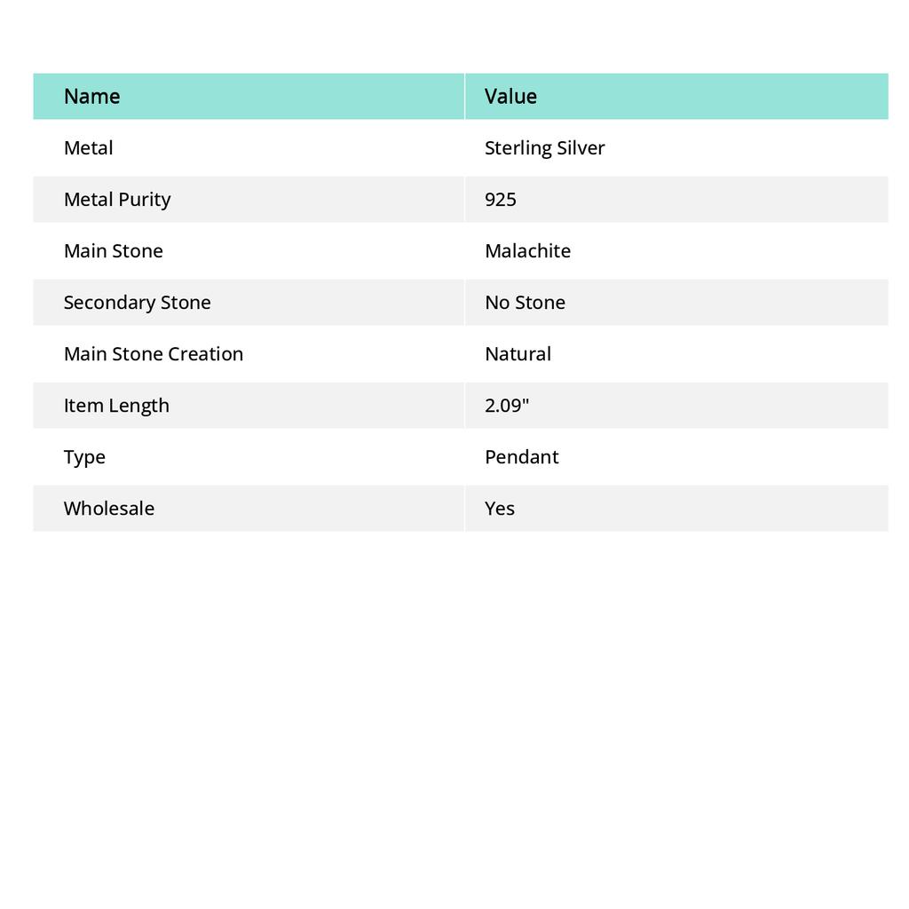 Malachite Gemstone Handmade 925 Sterling Silver Jewelry Pendant 2.09" Q9O43