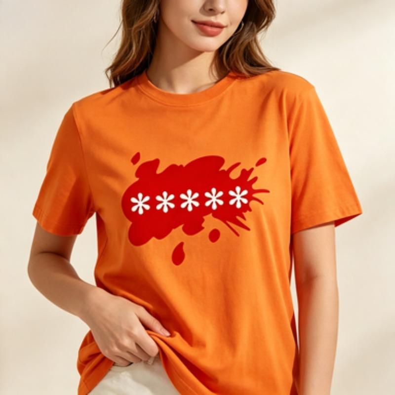 Soft Cotton Unisex Standard Short Sleeve Tshirt Red Paint Splash White Five Little Flowers Minimal Art Print Crew Neck Tee