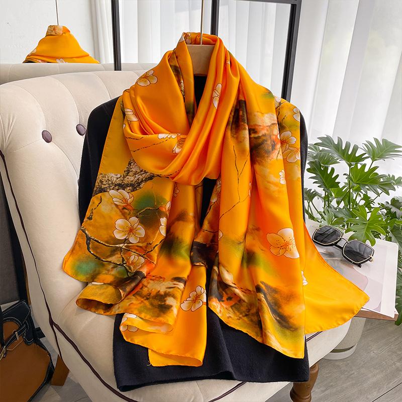 Autumn Scarf Women's Luxury Design Scarf Silk Smooth Scarf Soft Muslim Headband Shawl Beach 90x180cm