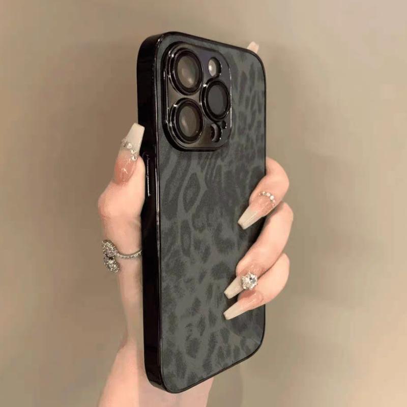 Чехол-накладка из кожи с леопардовой текстурой для iPhone 17 Air 16 15 14 13 12 11 Pro Max Plus Защита камеры Ударопрочный чехол Funda