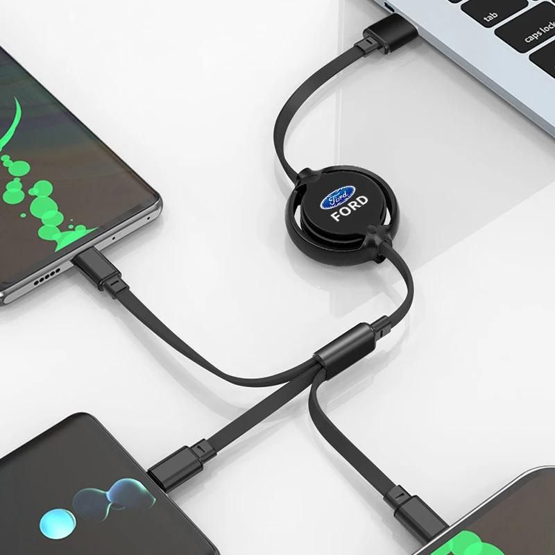 Car Sticker Hot Sell 3 In 1 Micro USB Type C Charger Cable Multi Usb Port Multiple Usb Charging Cord For Ford focus Fiesta EcoSp
