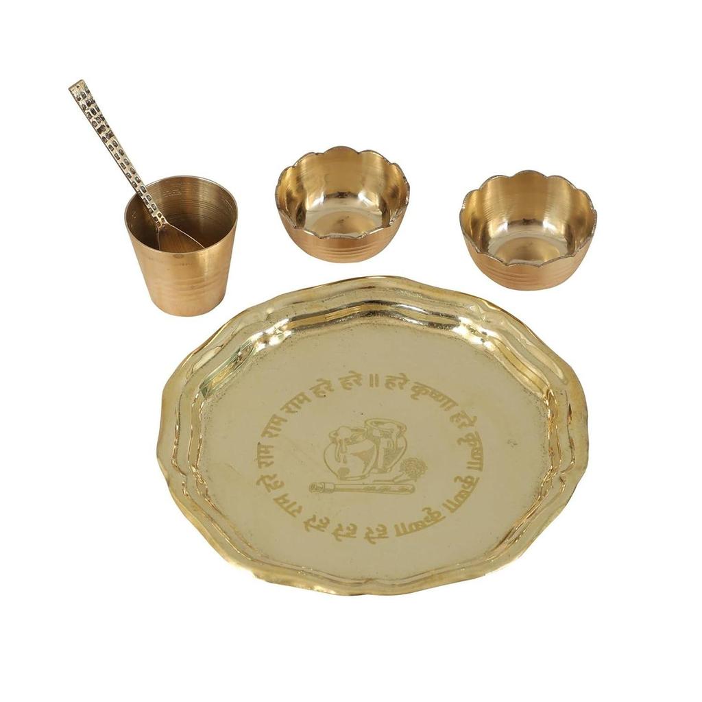 Новый 5-дюймовый латунный набор для пуджи-тхали - золотистый, подарки для церемонии пуджи - набор из 5 предметов, круглый