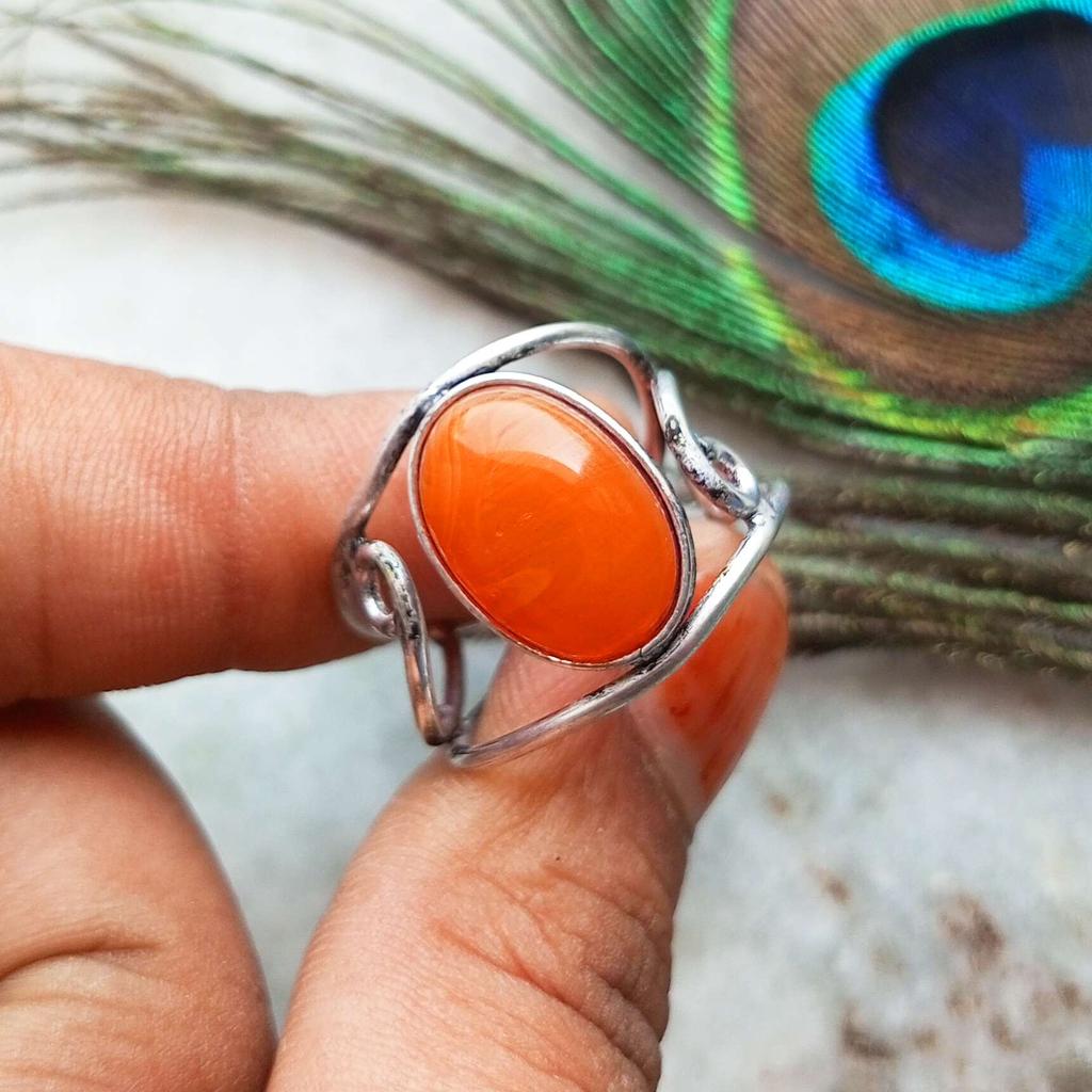 Carnelian Gemstone 925 Sterling Silver Plated Adjustable Ring Jewelry NST-J2H7160