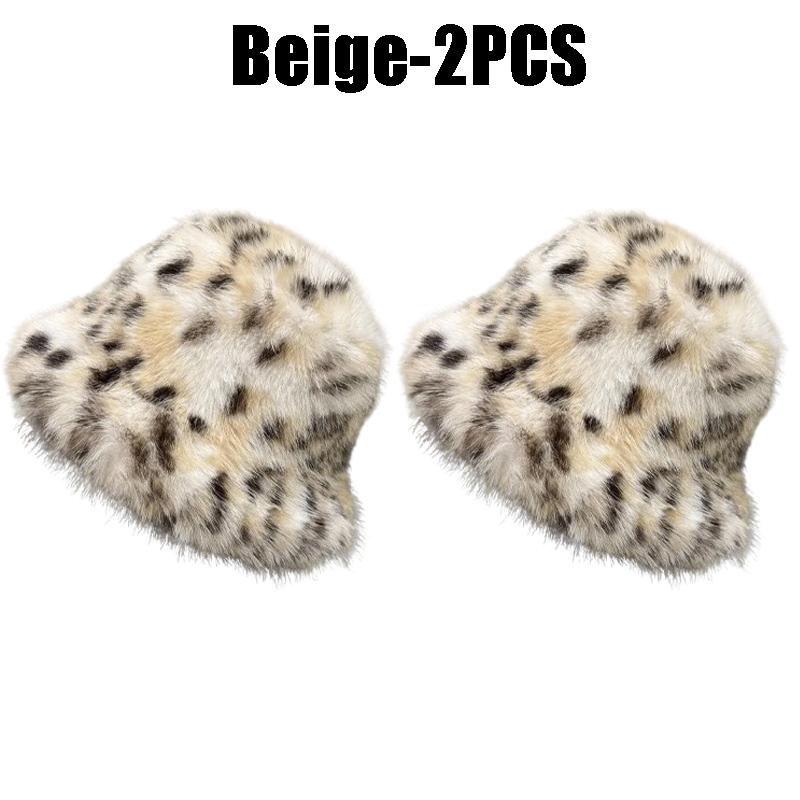 2025 Winter Puffy Faux Fur Bucket Hats Women Fashion Leopard Print Plush Sun Hats Thickened Warm Imitation Fur Panama