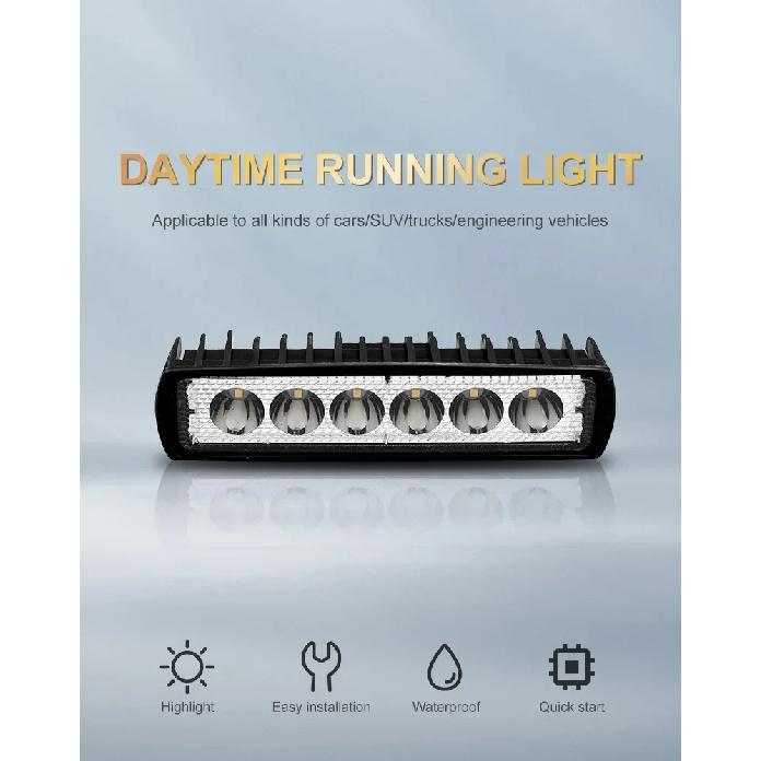 6inch 18w 6 LED 12V/24V Car Work Light Waterproof Offroad SUV Truck Headlight Driving Warning Lamp 6000K Aluminum Alloy