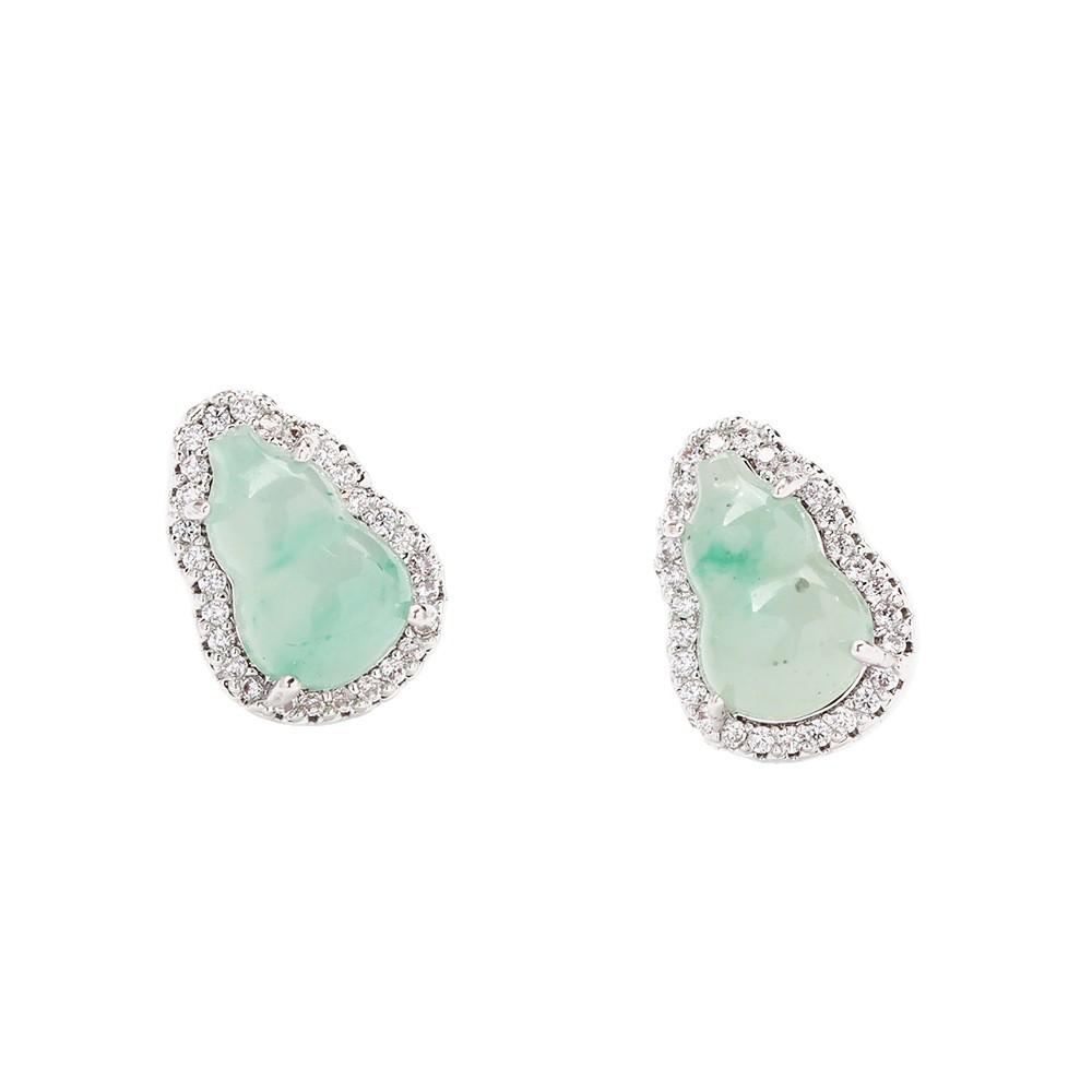 New Chinese jadeite gourd stud earrings women's light luxury fashion trimmed zircon earrings niche high-end versatile earrings