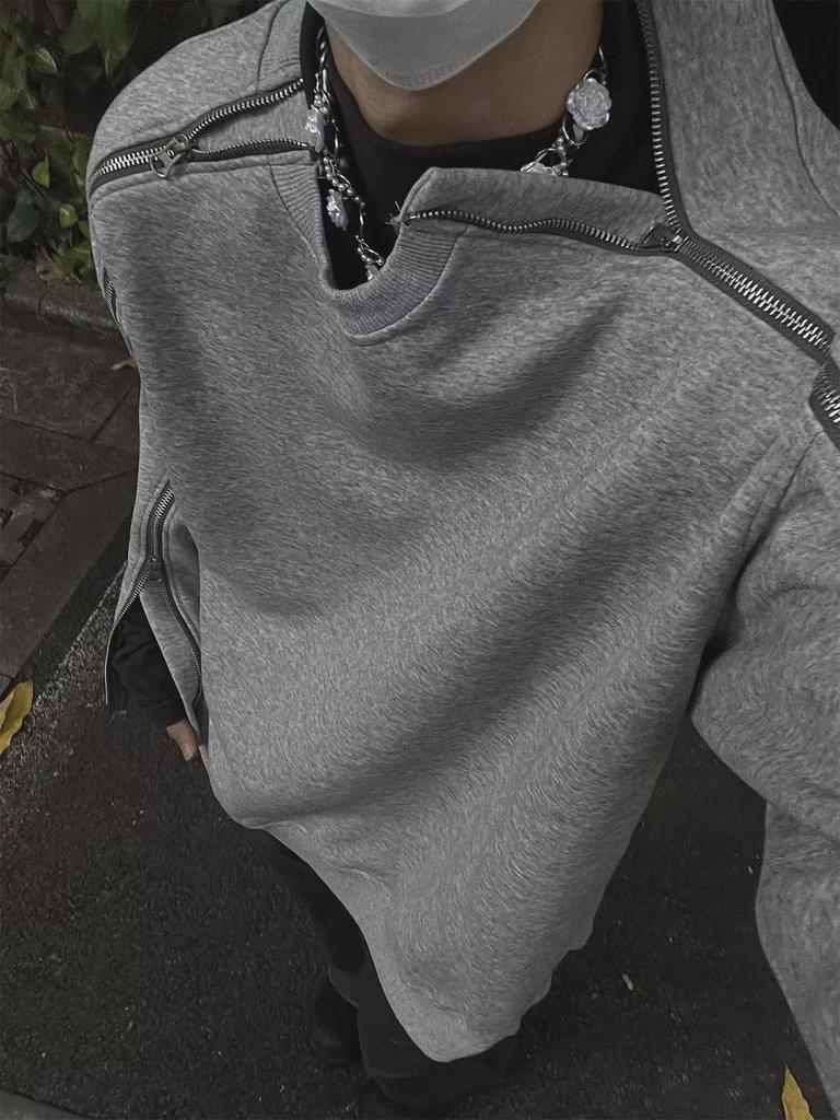 Men's High-Grade Round Neck Zipper Sweatshirt - Autumn Fashion, Hip-Hop Style, Loose Fit