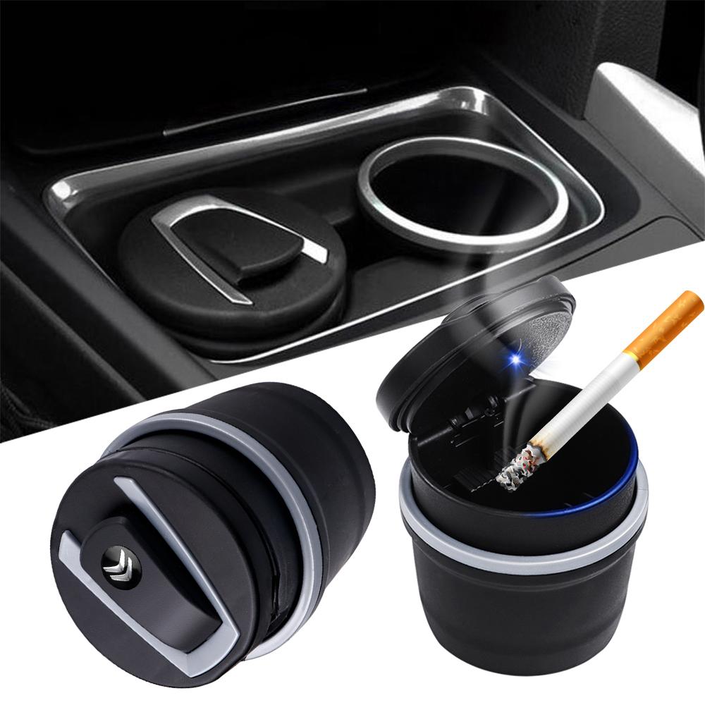 AQP4 1pc Car Ashtray LED Light Portable Car Cigarette Flame Retardant Ashtray Cup For Citroen C4L VTS C-ELYSEE C3-XR DS C1 C2 C3 Saxo