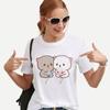 Kawaii Women'S Clothing Peach And Goma Mochi Cat Cartoon Print Tshirt Femme Korean Style Clothes Harajuku T Shirt Tops