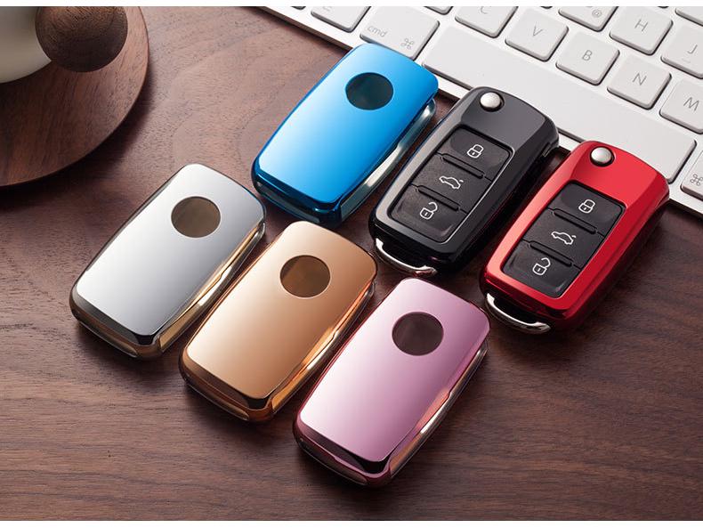 Volkswagen Folding TPU Key Case with Electroplated Soft Rubber Protective Shell for Lavida and Lamando Models