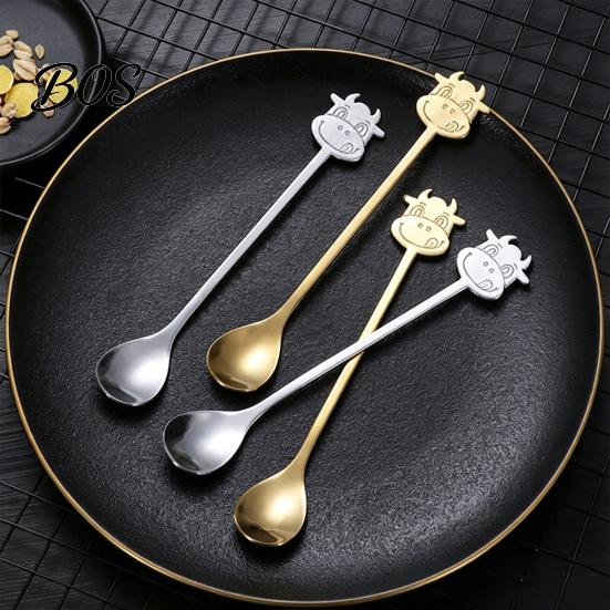 Jam Serving Spoon Stainless Steel Coffee Spoon, Long Handle with Bull Head Decor, Cute Animal Multifunctional Stirring for Milk Tea Yogurt