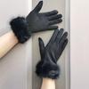 1 Pair of Suede Leather Imitation Mink Fur Deer Skin Touch Screen Protector Warm Gloves for Winter