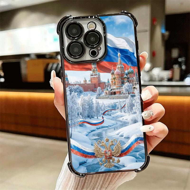 Russia Russian Flags Emblem Soft Phone Case For iPhone 15 16 17 Air 14 Pro Max 16E Plus 13 12 Mini Plating Anti-Fall Fundas