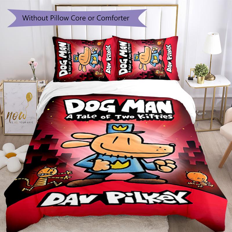 Dog Man 3pcs Bedding Set Duvet Cover Closure Includes 1 Duvet Cover & 2 Pillowcases for All Seasons Bedroom Home Dorm Decor