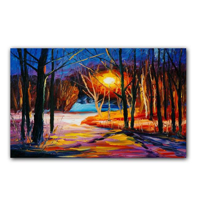 World Famous Street Scenery Canvas s Night Scene Canvas Picture European Oil Print for Living Room Wall Decor