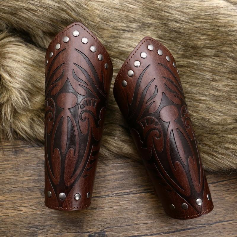 Кожаные наручи для взрослых, кожаные браслеты на предплечья, кожаные наручи-перчатки, браслеты на запястья, средневековые браслеты с пряжками для Хэллоуина, косплея, вечеринки