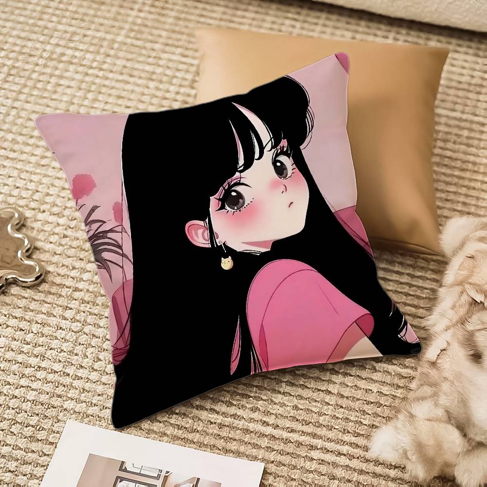 Anime Girl Pattern Pillow Case Anti-Dustmite Invisible Zipper Sofa Bed