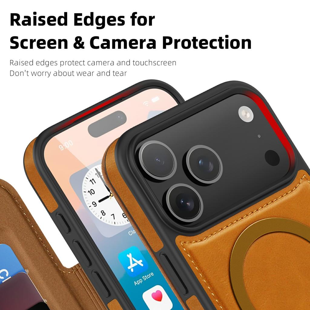For iPhone 17 Pro Max Case Compatible with MagSafe RFID Blocking Card Holder Leather Phone Cover